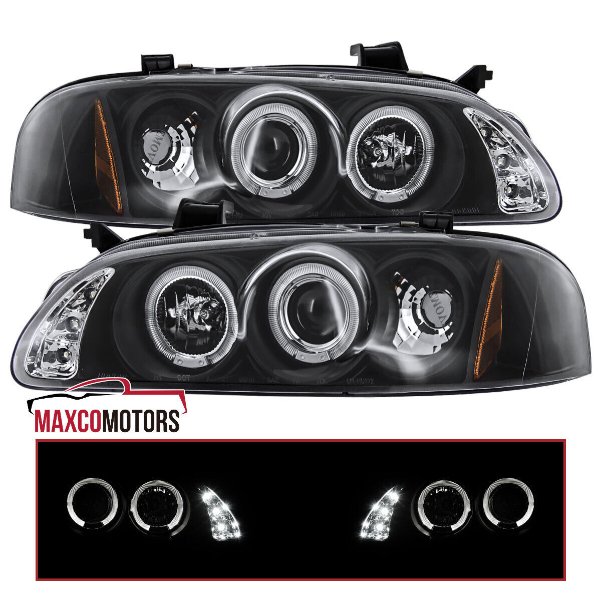 Black Projector Headlights Fits 2000-2003 Sentra LED Halo Left+Right Head Lamps