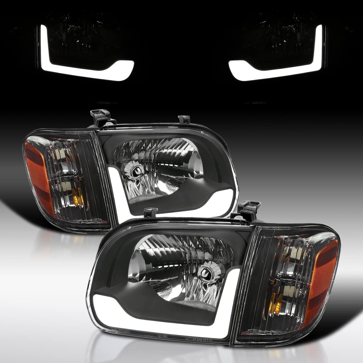 For 05-06 Toyota Tundra / 05-07 Sequoia Black Headlights w/ Led Tube SET 4pieces