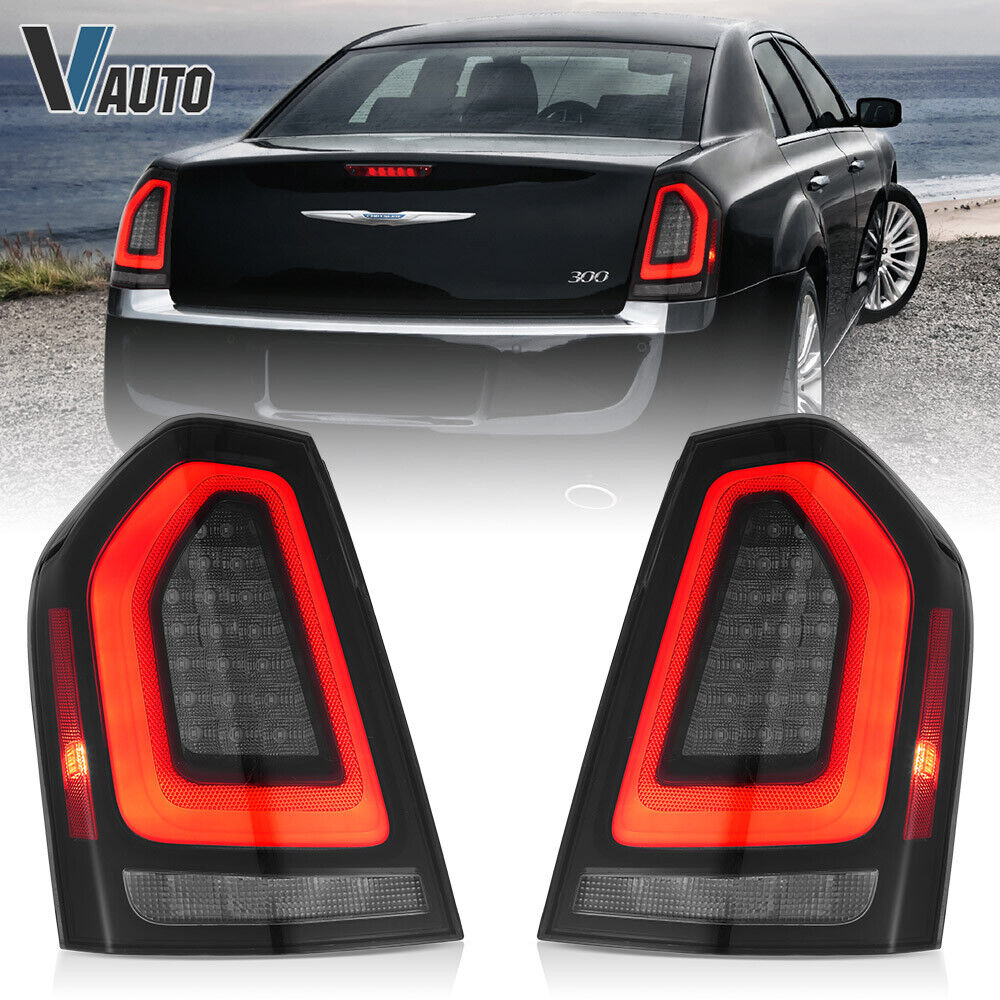 VLAND Smoke Lens LED Tail Lights For 2011-2014 Chrysler 300 Red Rear Brake Lamps