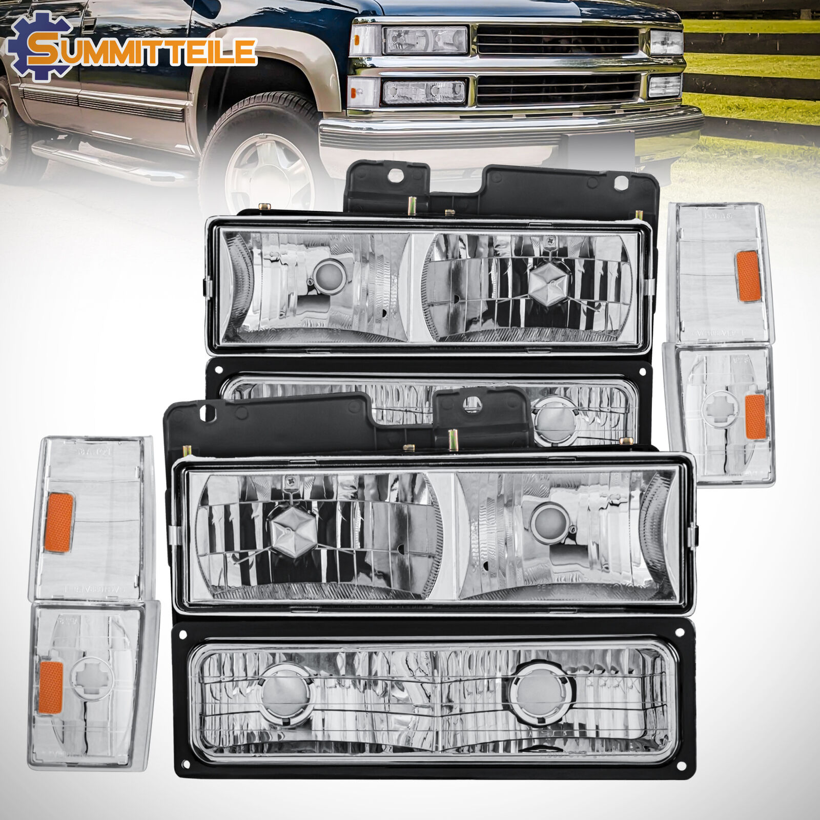 Headlights w/ Bumper Corner Lights For 1988-93 Chevy C/K 1500 2500 Suburban 3500