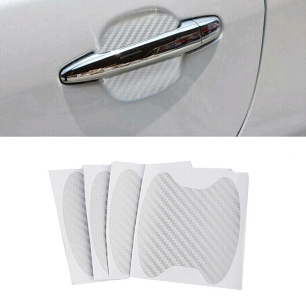 4x Silver Carbon Fiber Car Door Handle Protector Film Anti Scratch Sticker Set