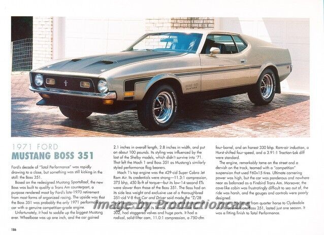 1971 Ford Mustang Boss 351 - Original Car Print Article J263