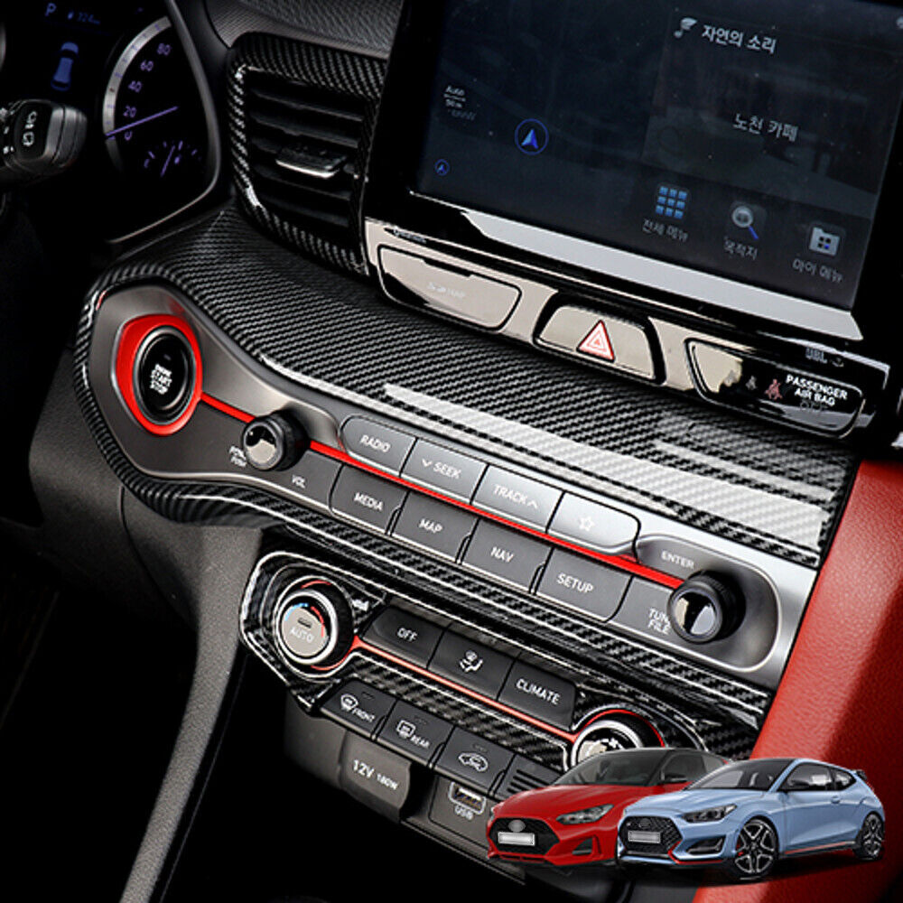 For Hyundai Veloster JS Carbon Fiber Style Center Control Panel Cover Trim