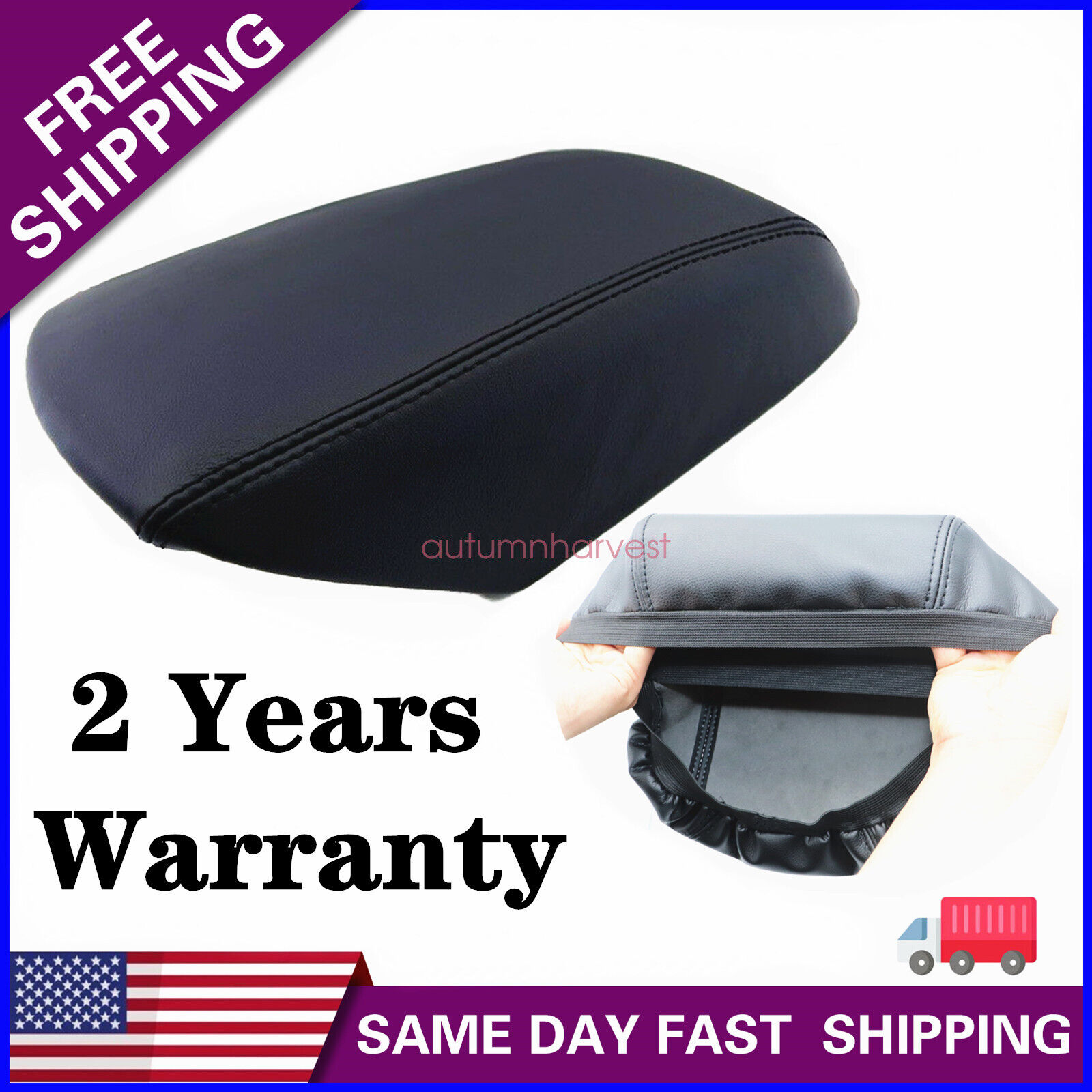 For 11-19 Ford Explorer Black Real Leather Center Console Lid Armrest Cover