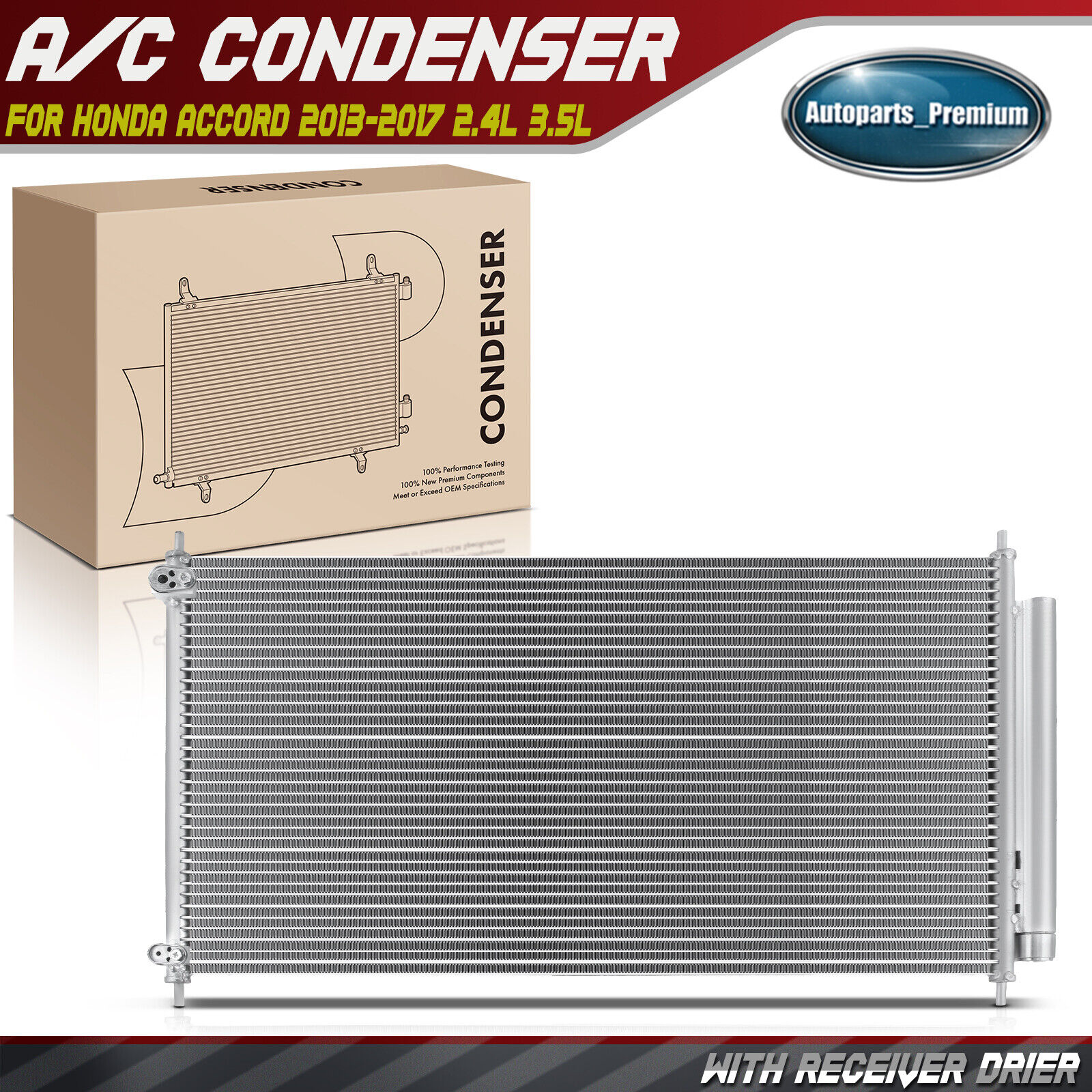 AC A/C Condenser with Receiver Drier for Honda Accord 2013 2014 2015 2016 2017