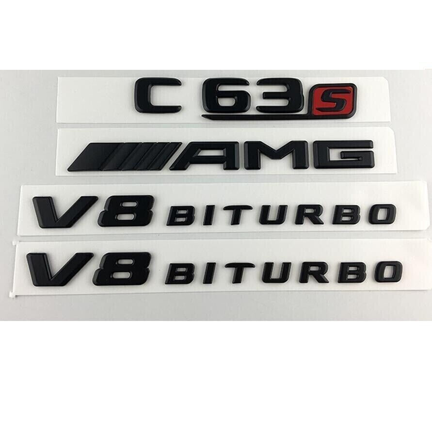 Black C63s AMG V8 BITURBO Trunk Fender Emblems Badges for Mercedes Benz W205