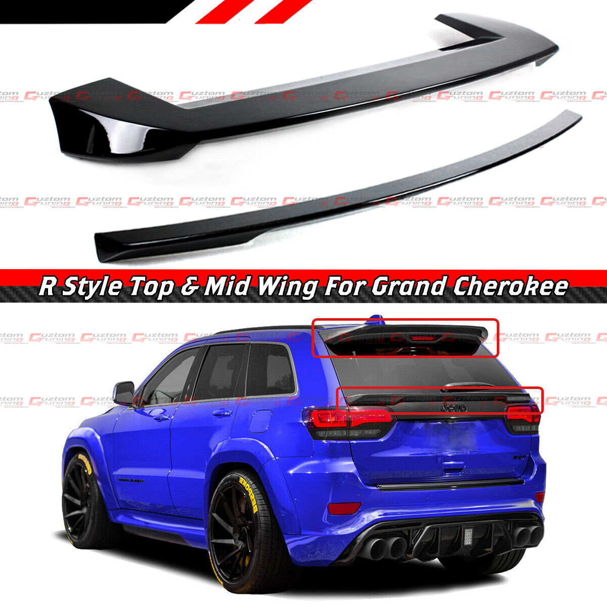 FOR 2013-2021 JEEP GRAND CHEROKEE R STYLE REAR ROOF SPOILER + TAIL GATE MID WING