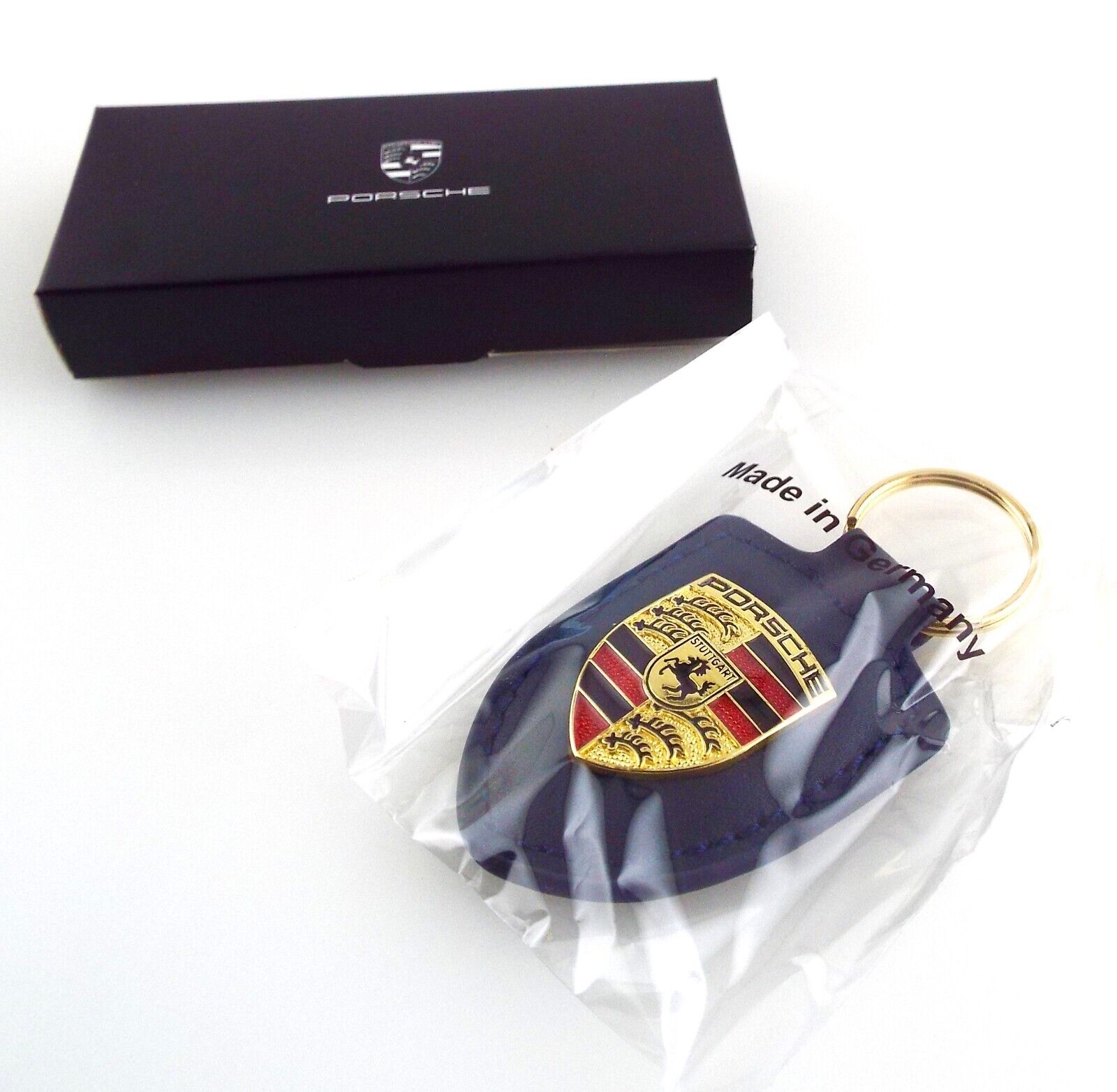 Porsche - Genuine NAVY BLUE Leather Keychain Car Key Chain Ring - NEW