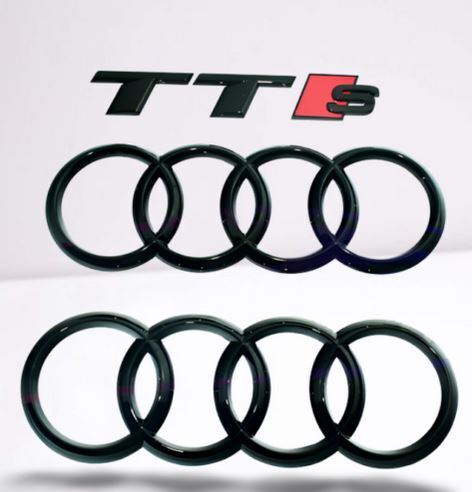 Audi TTS Emblems Rings Hood Bonnet Boot Trunk Rear Badges Gloss Black  2011-2015