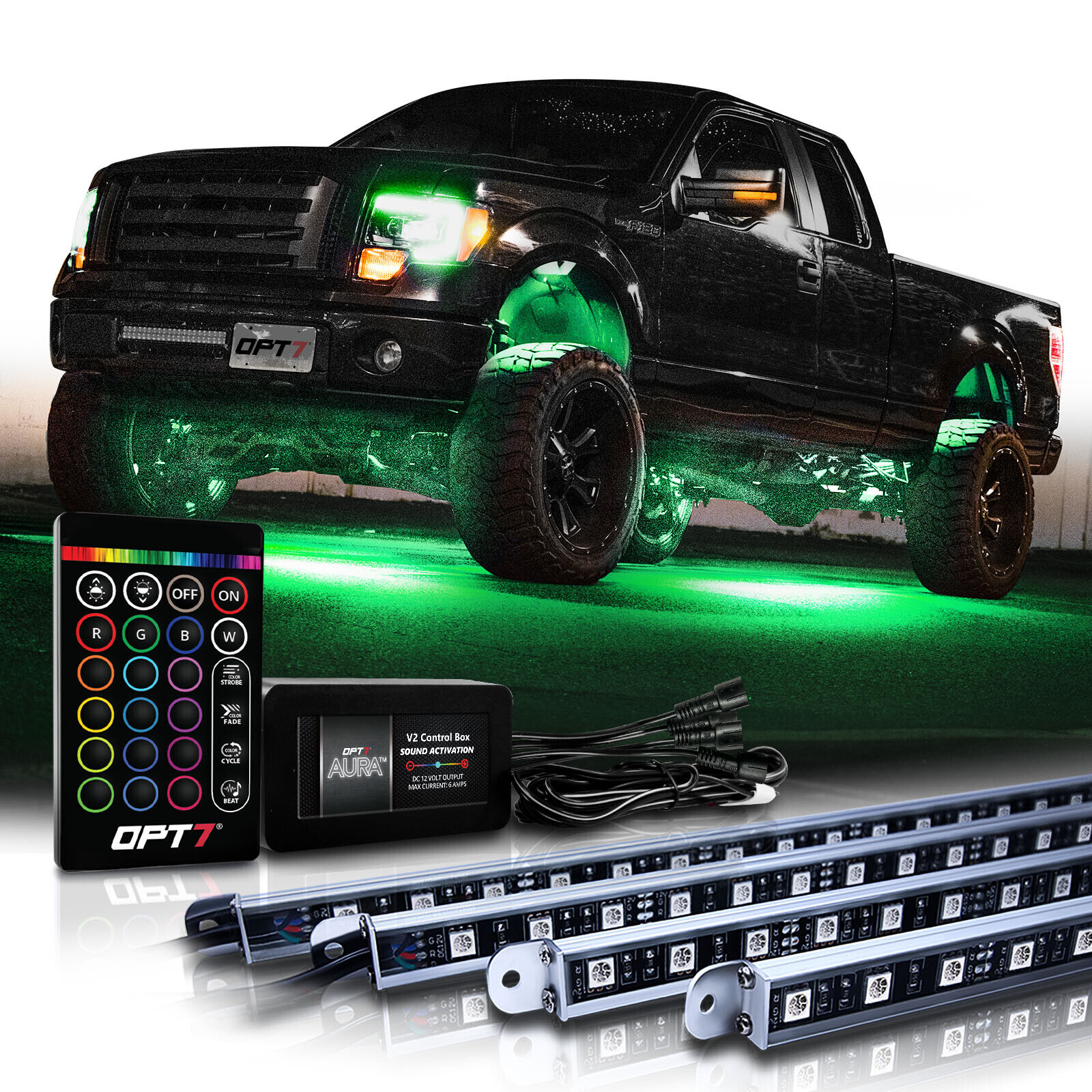 OPT7 Aura Truck/SUV LED Underglow Lighting Kit w/Remote - Waterproof Glow Bars