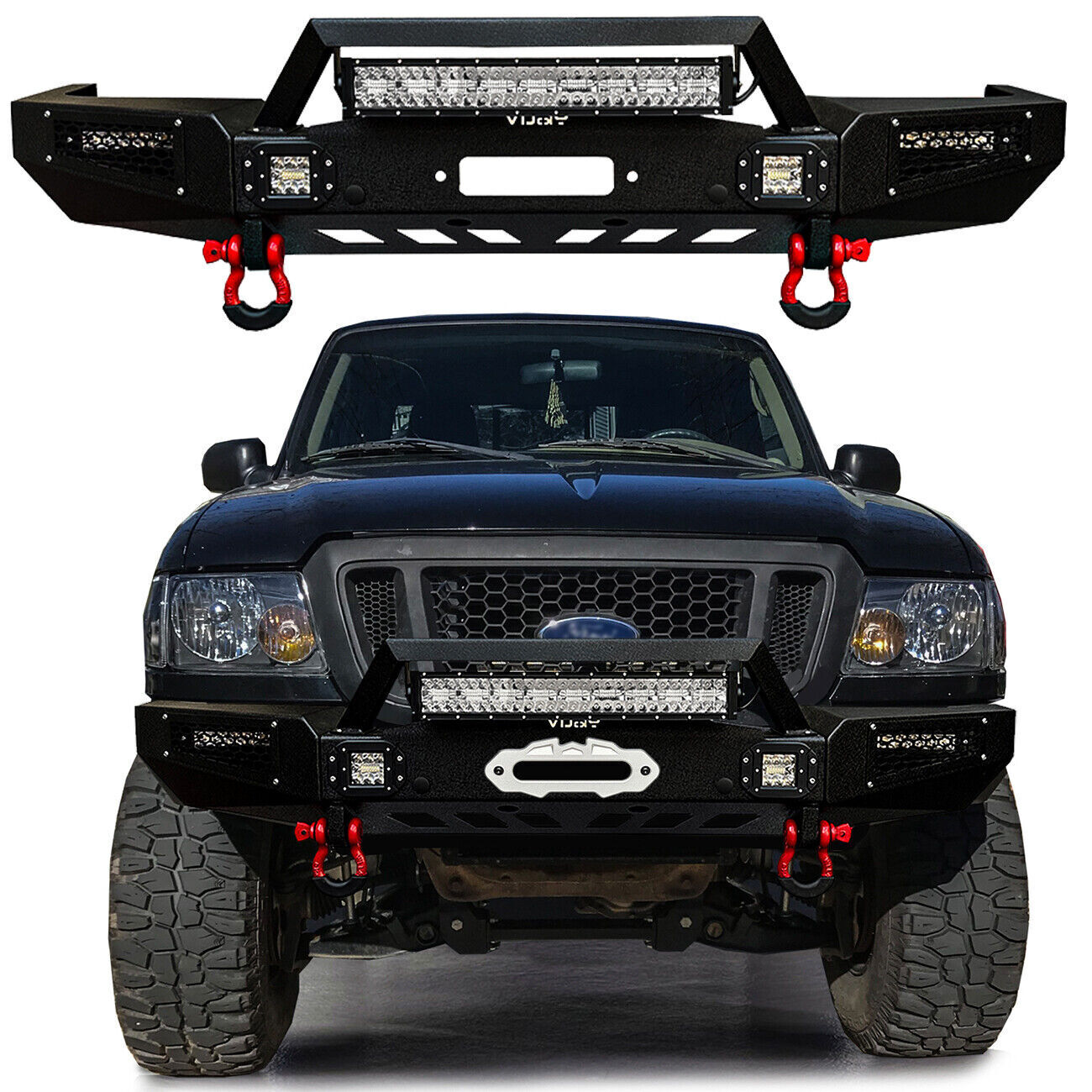 Vijay Fits 1993-1997 Ford Ranger Front or Rear Bumper w/Winch Plate & LED Lights