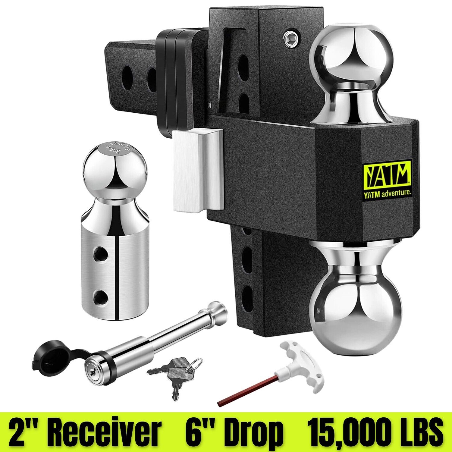 YATM Trailer Hitch Fits 2-Inch Receiver, 6-Inch Adjustable Drop Hitch, 15000LBS