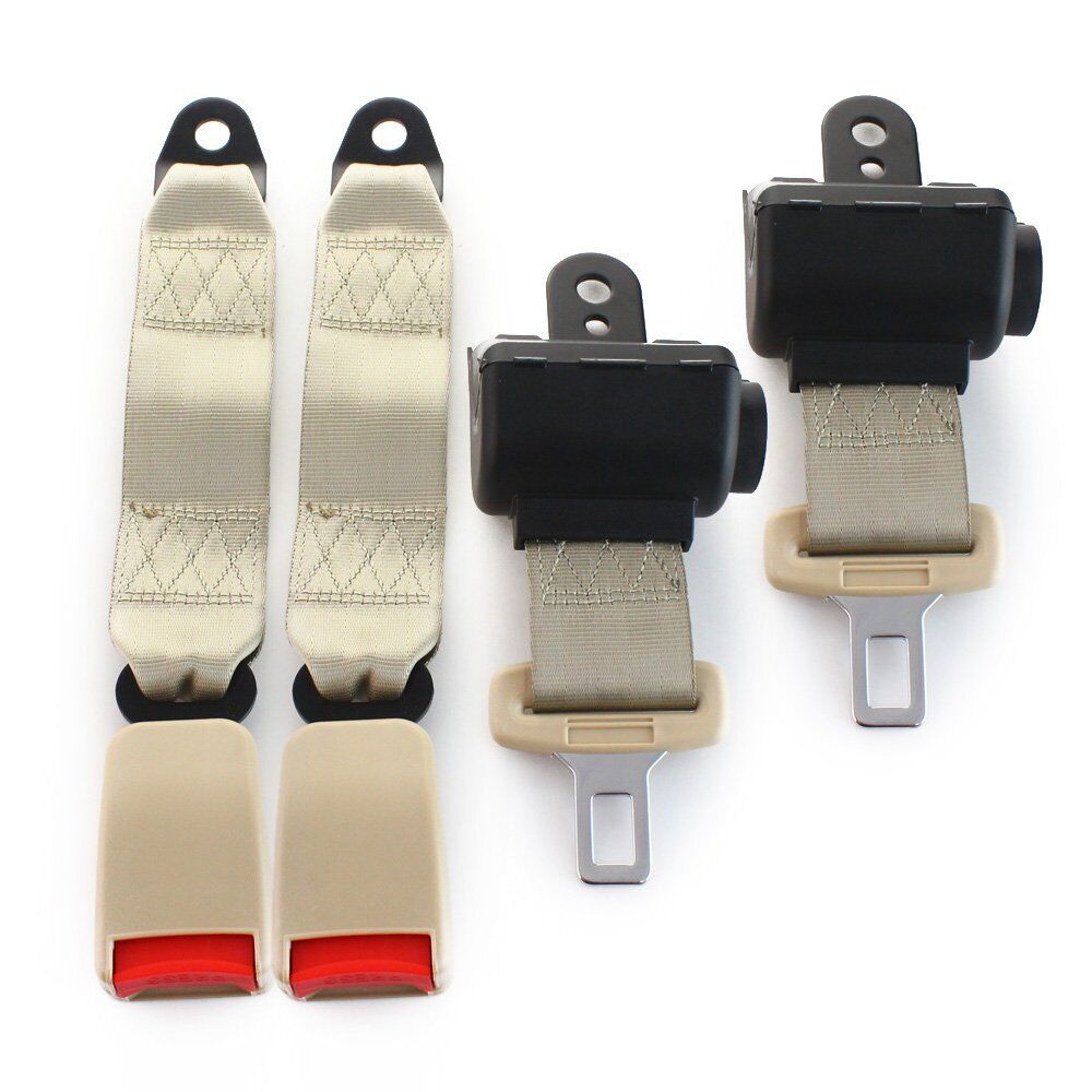 A Pair Retractable Seat Belt 2 Point Fixed Harness Clip Replace Belt Beige Cars