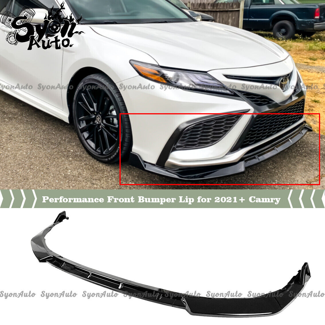 FITS 2021-24 TOYOTA CAMRY SE XSE PERFORMANCE STYLE GLOSSY BLACK FRONT BUMPER LIP