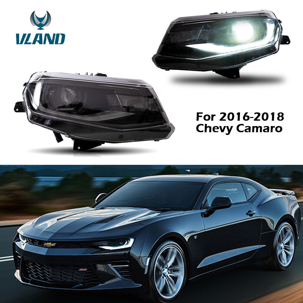 Pair LED Projector Headlights Sequential Turn Signal For 2016-2018 Chevy Camaro
