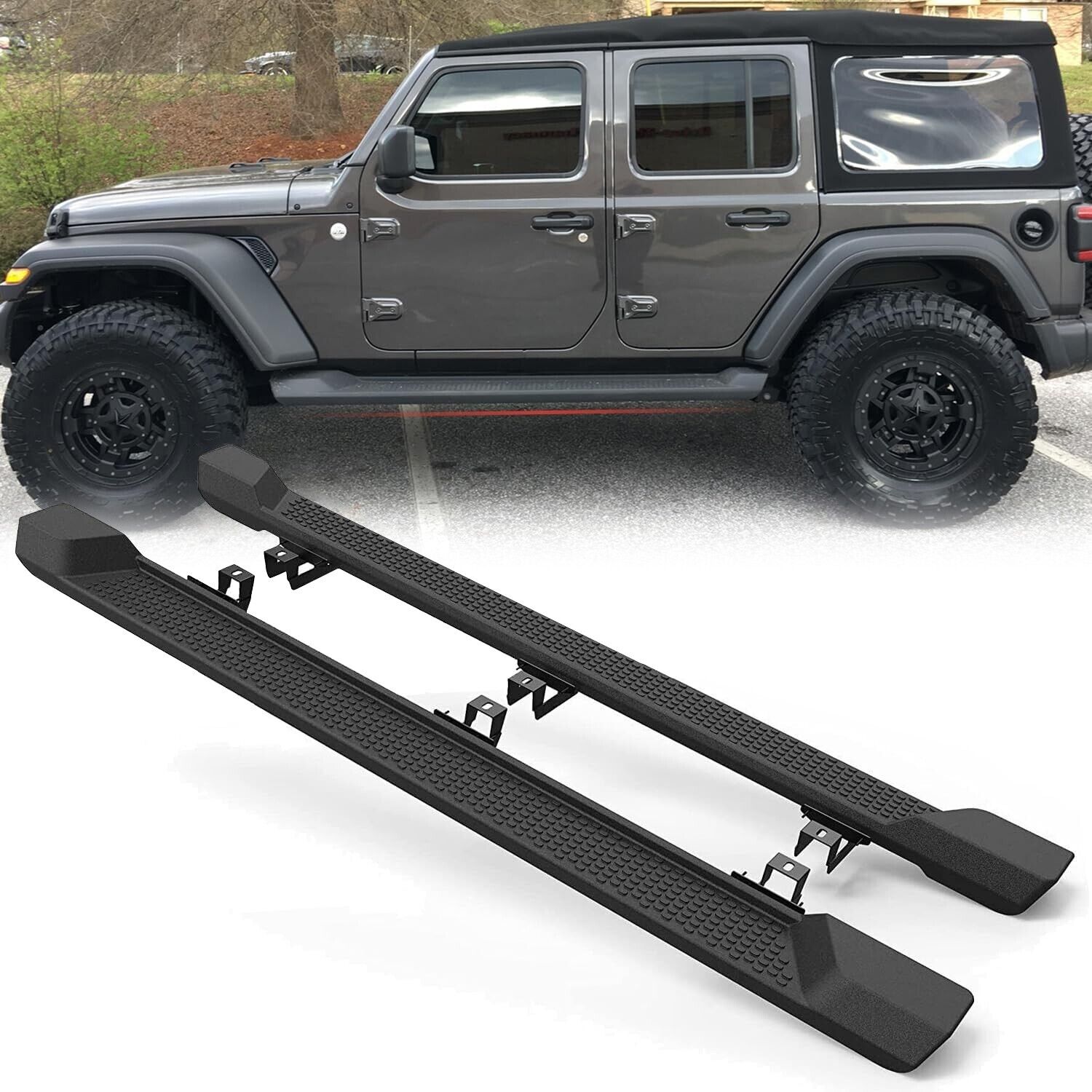 Side Steps 4-Door Running Boards Nerf Bars Fit 2023 2024 Jeep Wrangler JL Models