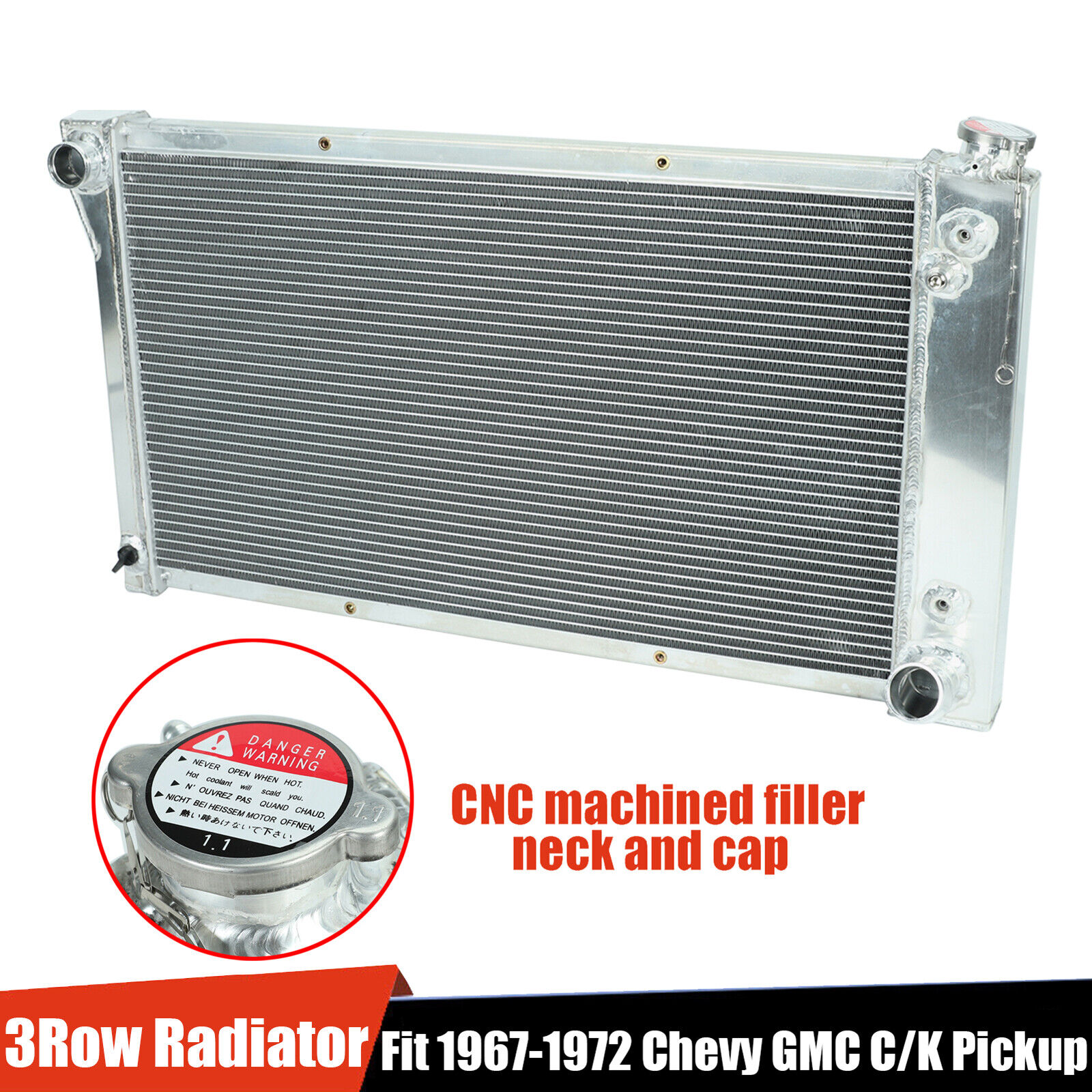 For 1967-1972 Chevy GMC C/K Series Pickup Truck 3 Row Aluminum Cooling Radiator