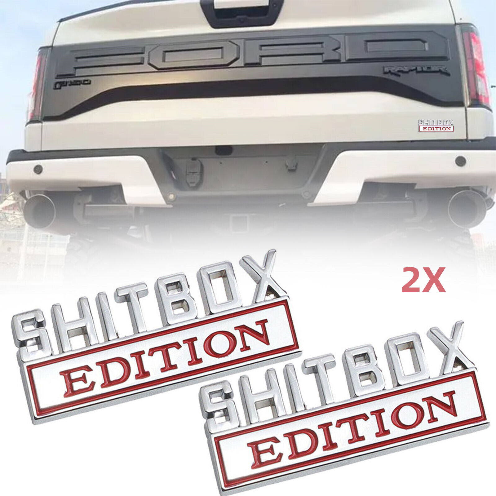 2Pcs 3D ShitBox Edition  Car Truck Emblem Funny Badge Sticker Decal Decorate New