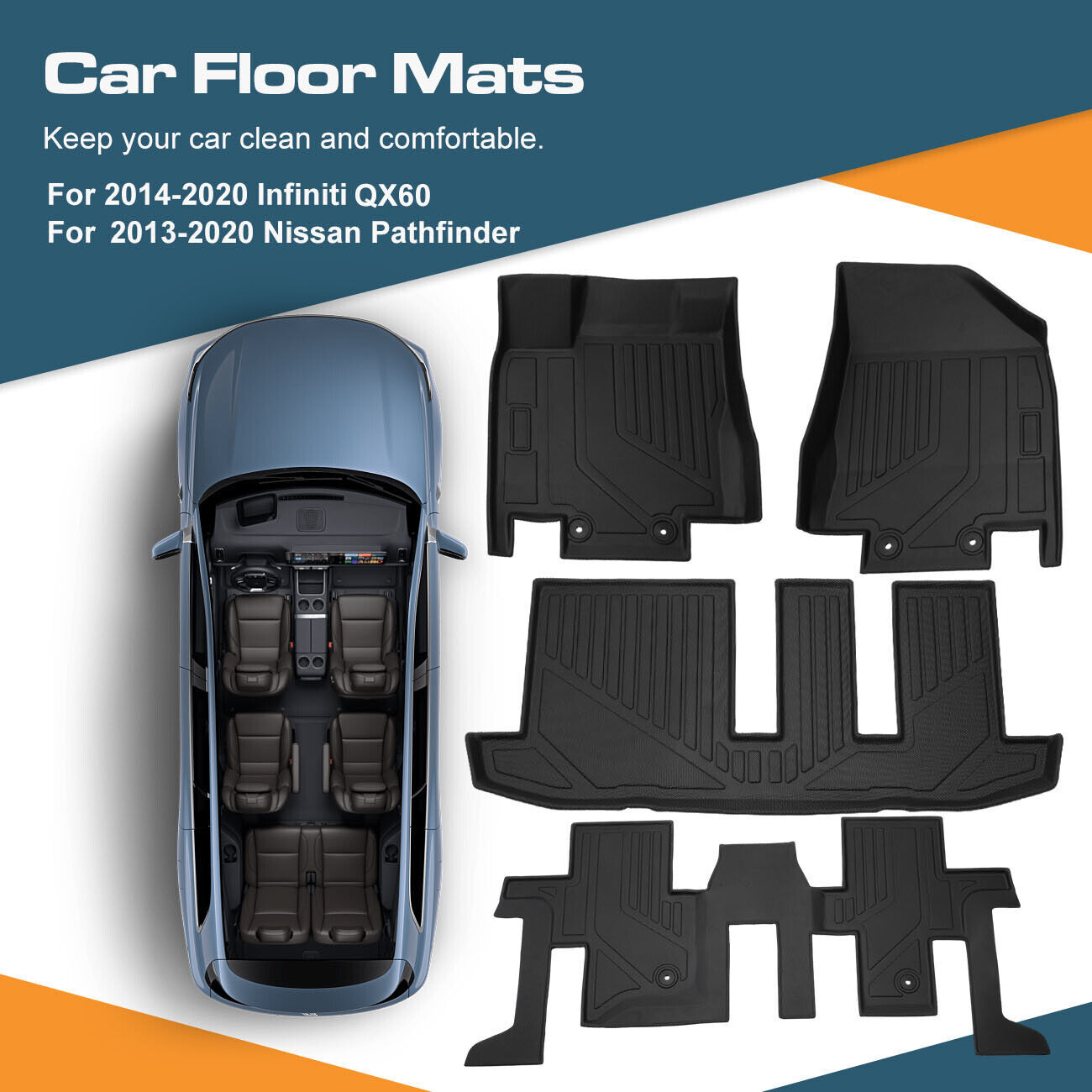 4Pcs Floor Mats 3 Row for 2014-2020 Infiniti QX60 2013-2020 Nissan Pathfinder