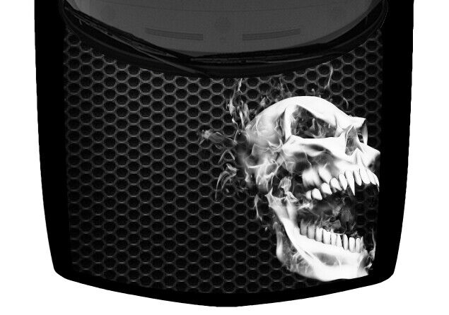 Ovals Metal Grate Single Skull Gray Truck Hood Wrap Vinyl Car Graphic Decal