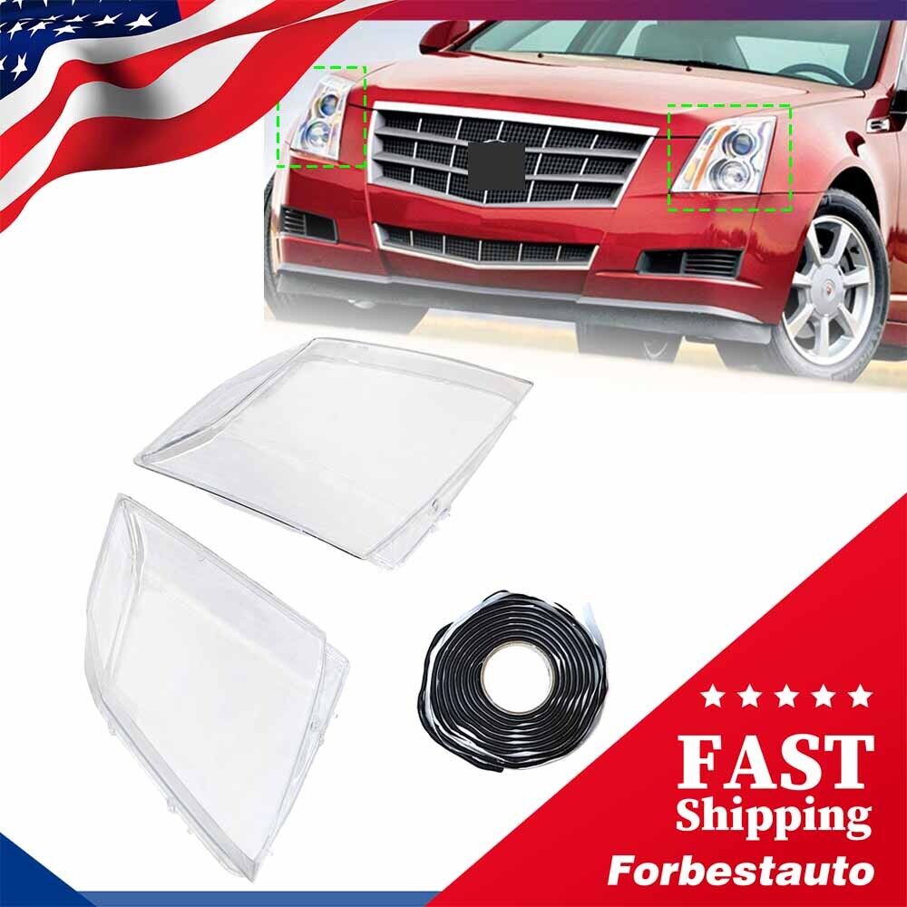 For Cadillac CTS CTS-V COUPE 2008 -2013 Headlight Cover Lens Glass Shell + Glue