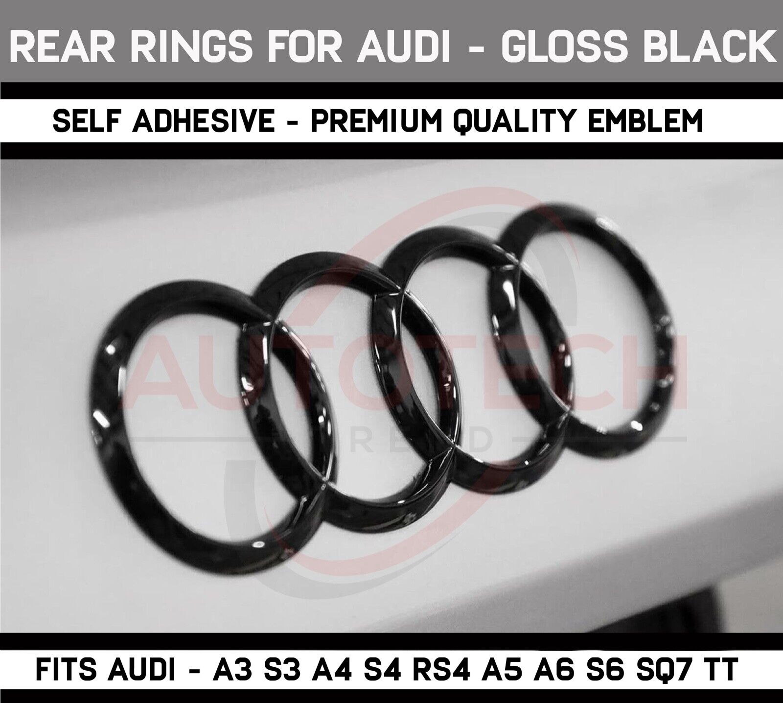 AUDI Gloss Black Rear Trunk Lid Rings Badge Logo Emblem for A1 A3 A4 S4 A5 S6 A6