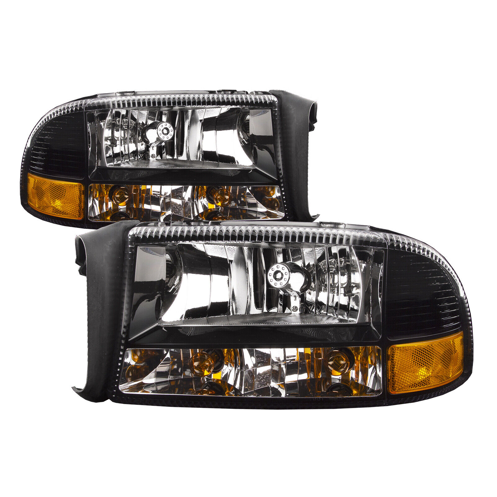 Fits 97-04 Dodge Dakota 98-03 Durango Black Headlight Left & Right Pair Set
