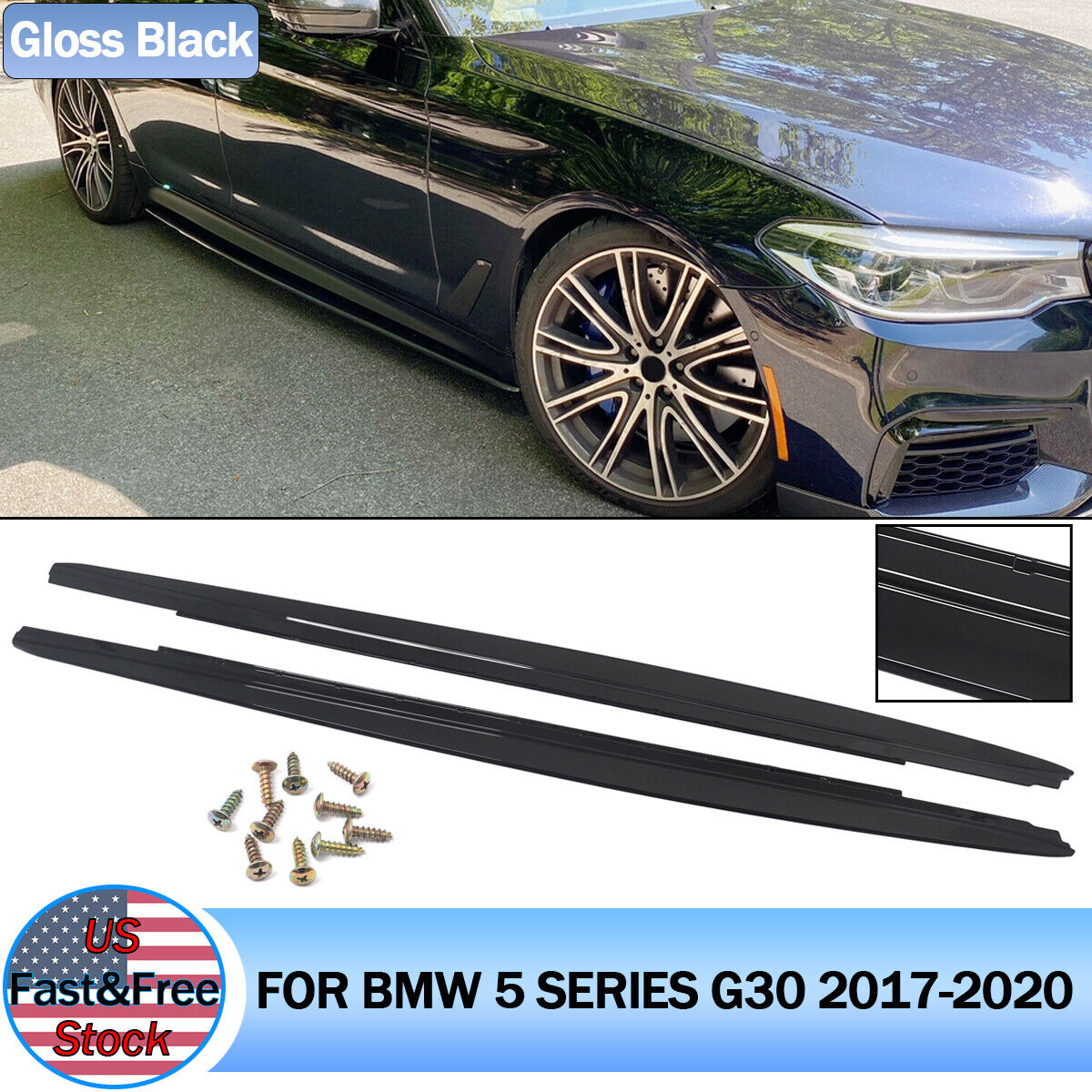 Gloss Black Side Skirts Extension Lip For BMW G30 540i M Sport F90 M5 2017-2020