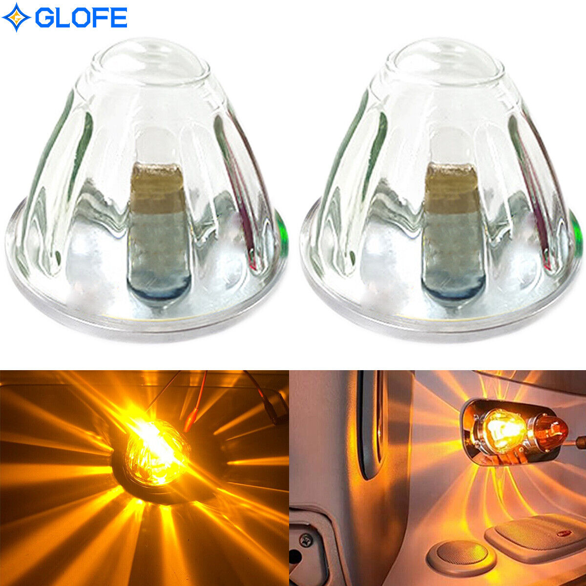 2X Watermelon Amber LED Bulbs Lights Clear Glass Lens 1156 1 Wire Incandescent