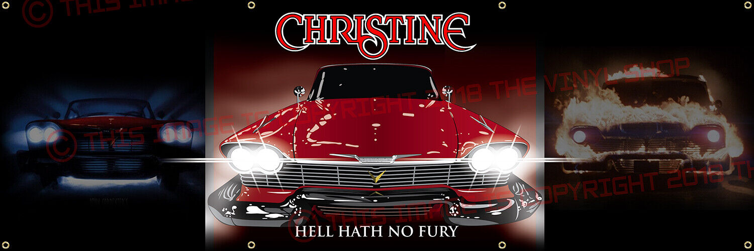 6ft x 2ft  CHRISTINE 1958 Plymouth Fury Garage Banner  Horror classic 