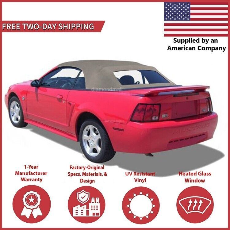 1994-04 Ford Mustang Convertible Soft Top w/ DOT Approved Glass Window Parchment