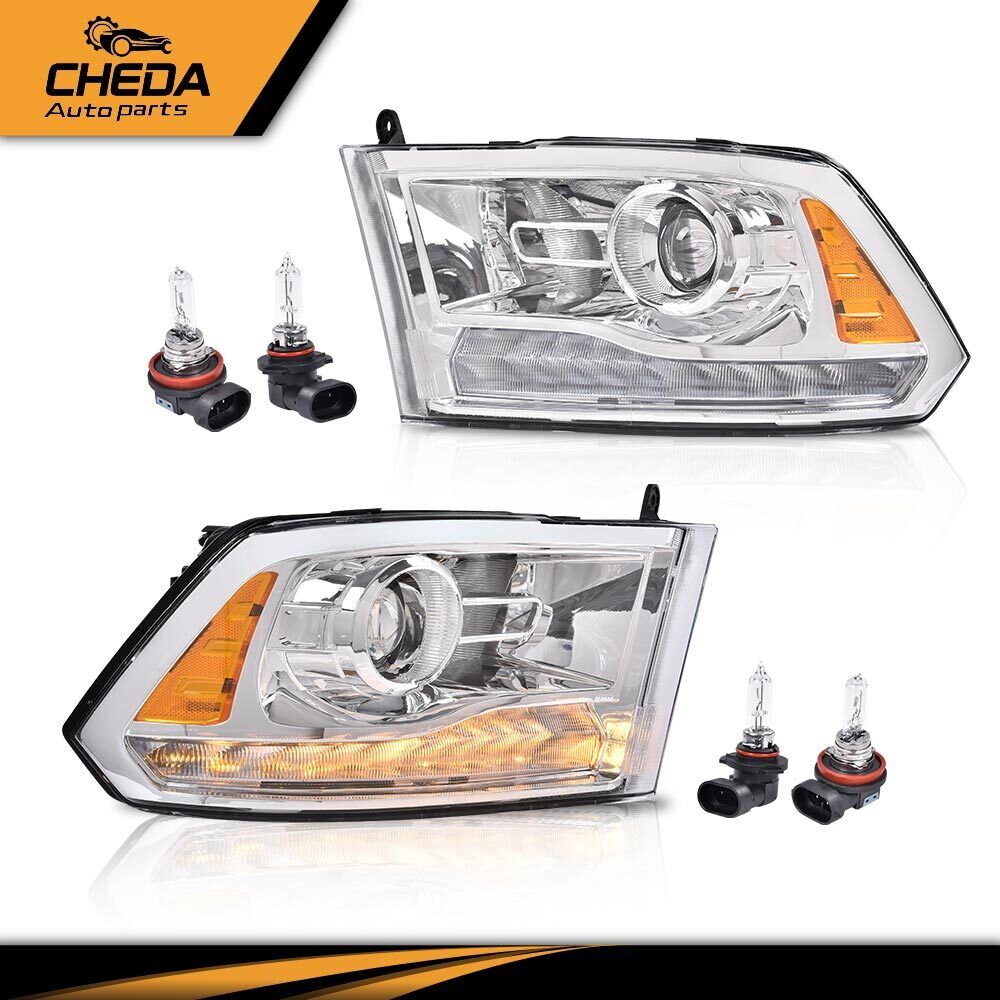 Fit For 2013-18 Dodge Ram 1500 2500 3500 Chrome Projector Headlights w/ LED DRL