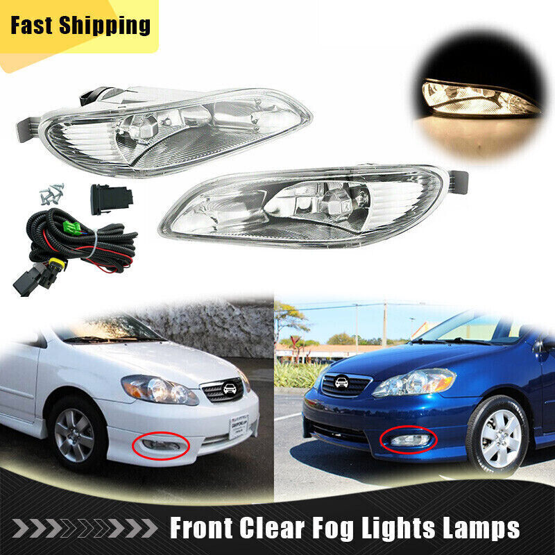 Fit 2005-2008 Toyota Corolla 2002-2004 Camry Clear Lens Fog Light Lamp W/ Wiring