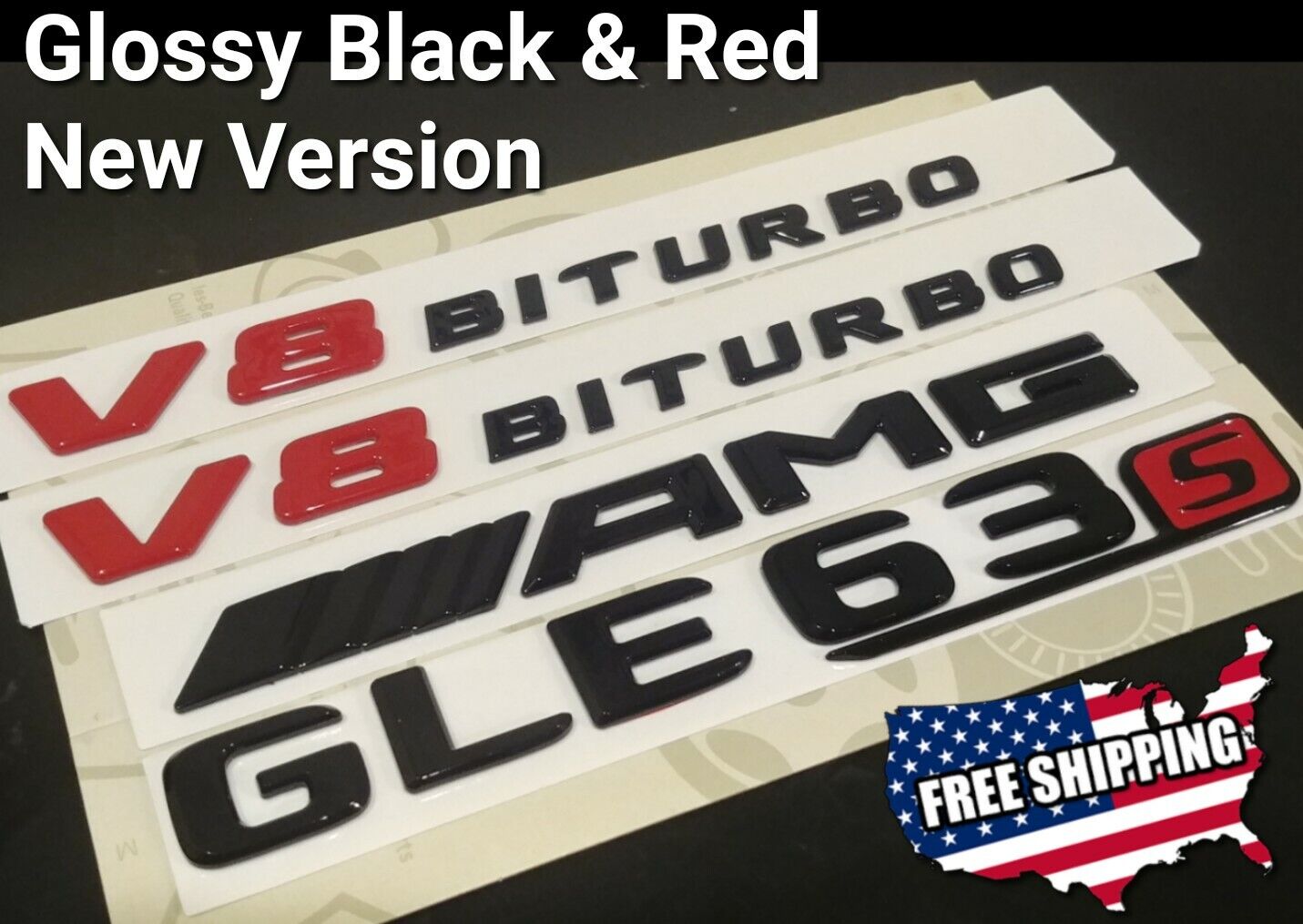 GLE63S AMG + V8 BITURBO Glossy Black Red Trunk Fender Emblem Badge Mercedes W166