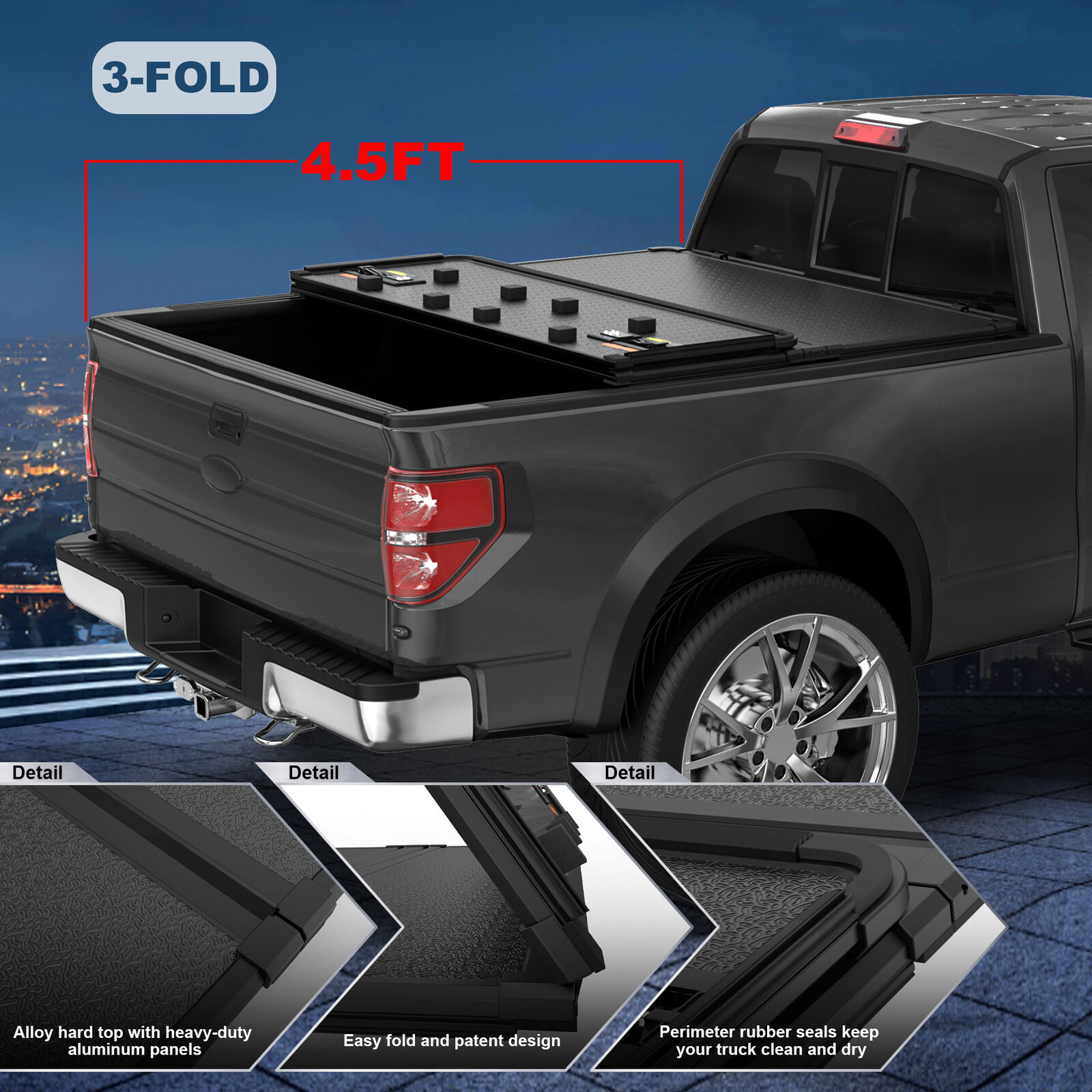 Hard Truck Tonneau Cover 4.5FT Bed For 2022 2023 Ford Maverick TRI-Fold On Top