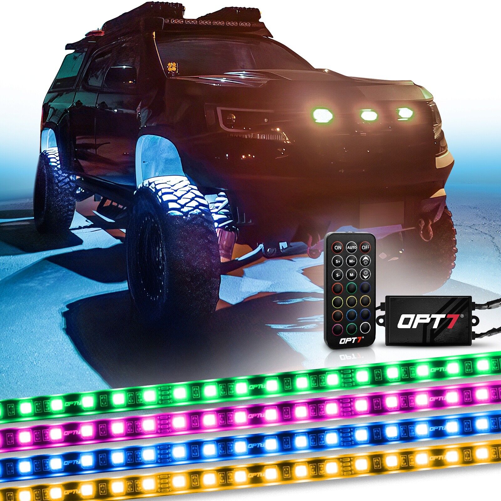 OPT7 All-Color Wheel Well LED Light Kit Custom Accent Neon Strips Rim Tire Set