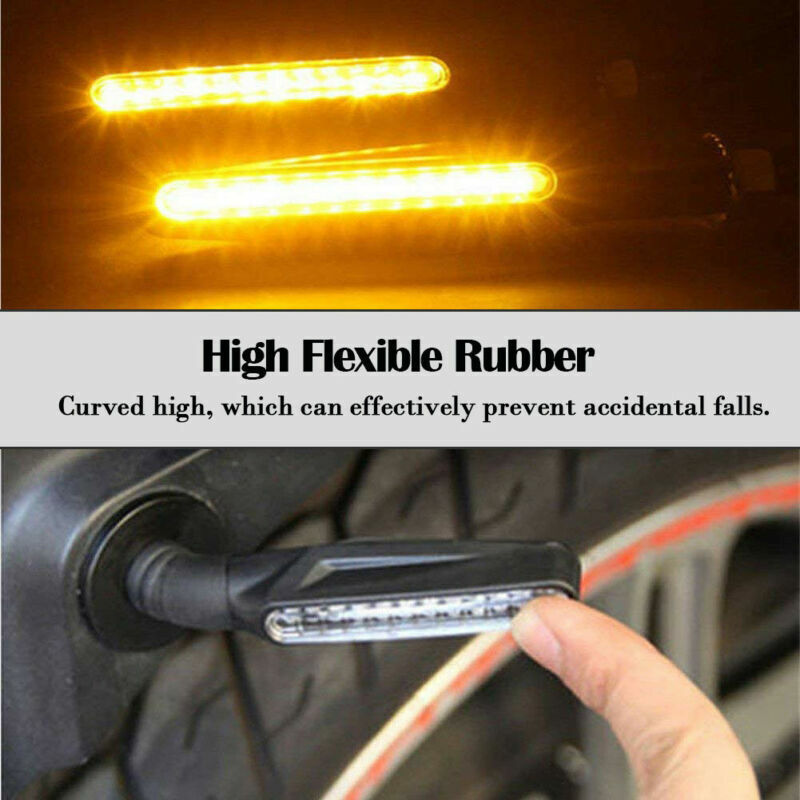 2x Universal Motorcycle Flexible LED Turn Signals Amber Lights Blinker Indicator