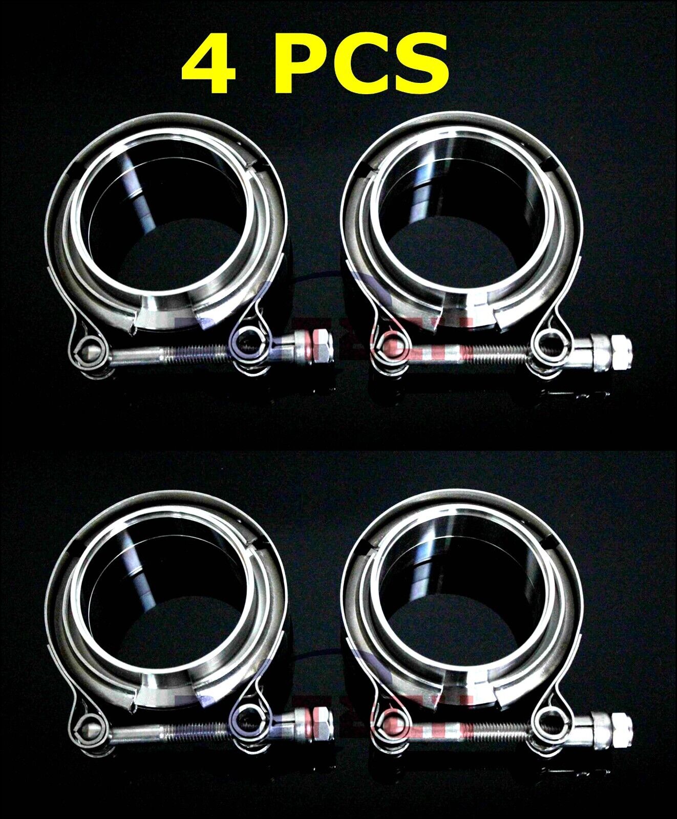 4PC V-band Clamp stainless steel 4 Inch Flange Turbo Exhaust Down Pipes Kit