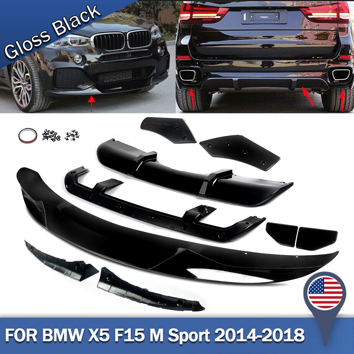 For 14-18 BMW X5 F15 M Sport MP Style Gloss Blk Front + Rear Full Body Aero Kit