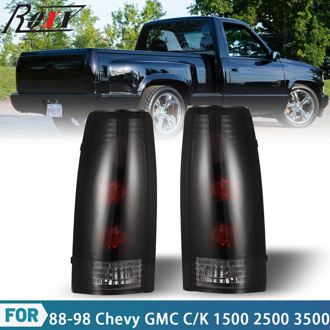 For 88-98 Chevy GMC C/K 1500 2500 Pickup Suburban Tahoe Black Smoke Tail Lights