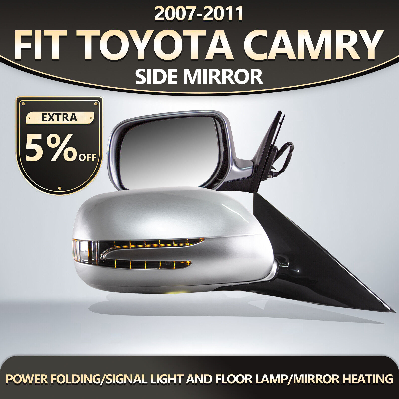 Fit 2007-2011 Toyota Camry Side Mirrors Folding Pair Silver LED Heated 9 Pins