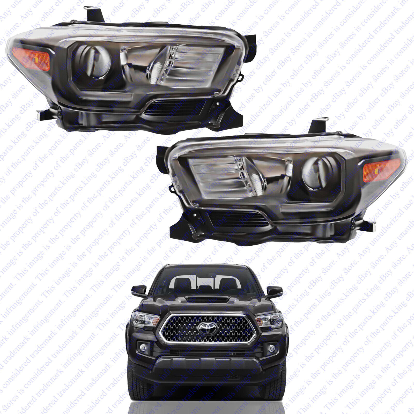 For 2016 2021 Toyota Tacoma Halogen LED DRL Headlight Assembly Black Left Right
