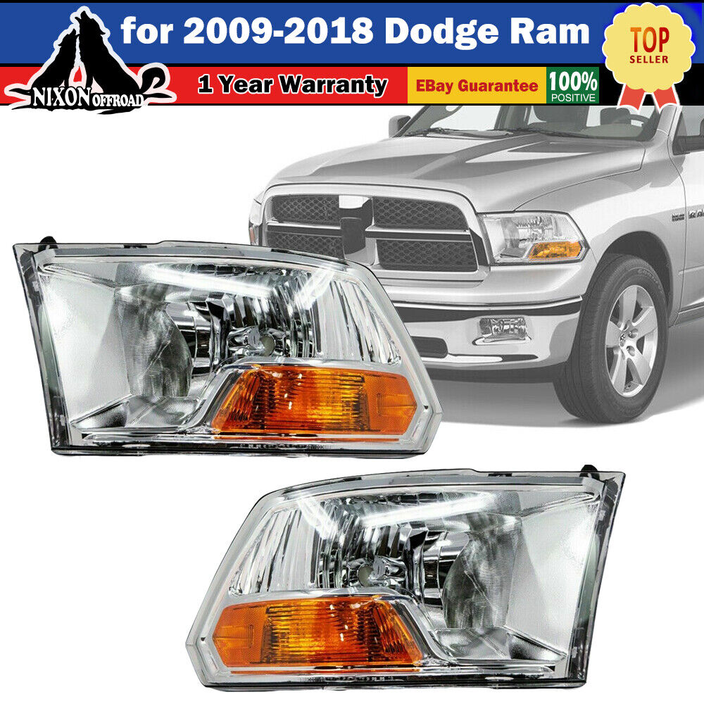 for 2009-2018 Dodge Ram 1500 2500 3500 Headlights Front Headlamps Pair Chrome