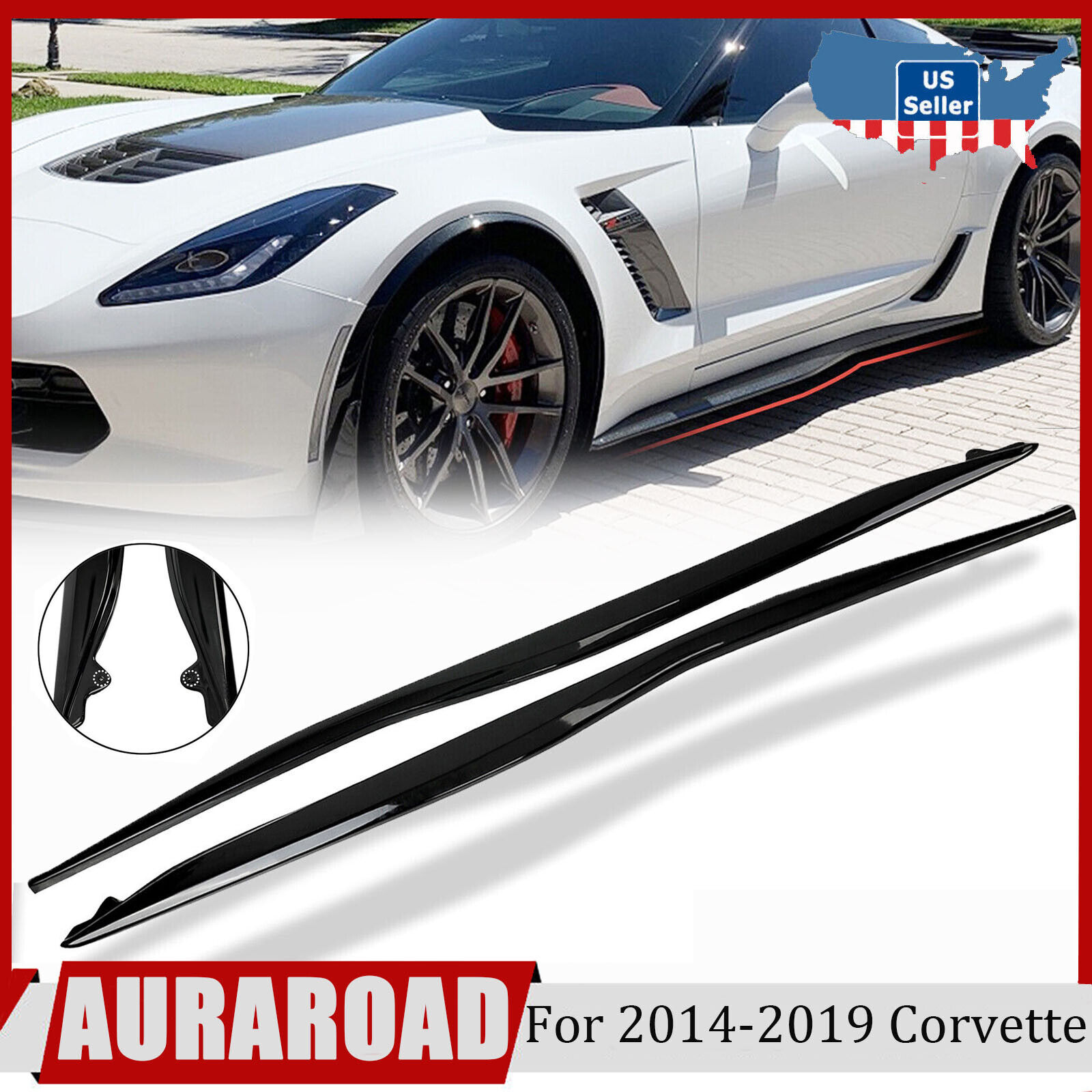 For 2014-2019 Corvette C7 Z06 Panels Extensions Splitter Side Skirt Rocker Style