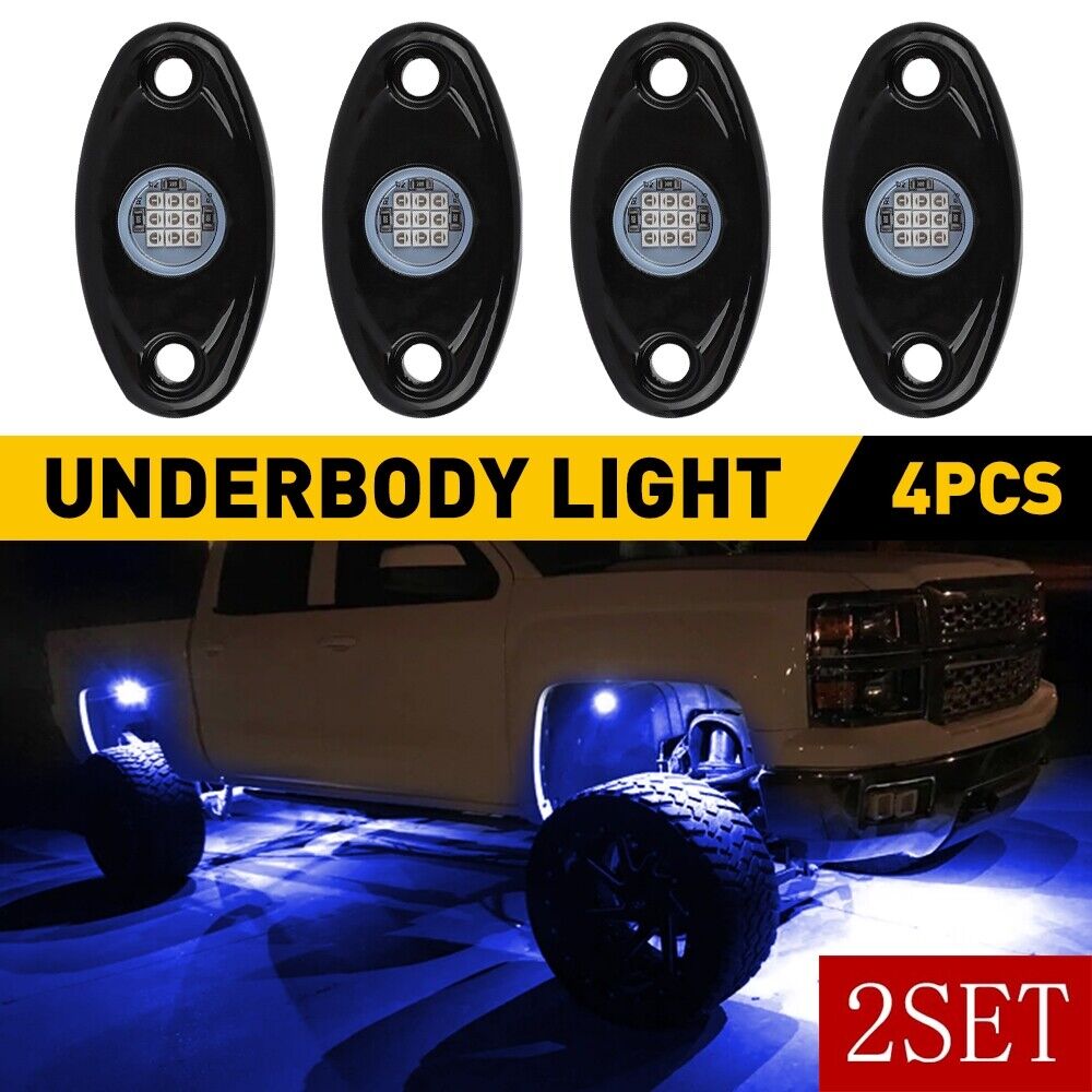 2SET Blue 4 Pods LED Rock Lights For JEEP Offroad Car Truck ATV Boat Underbody L
