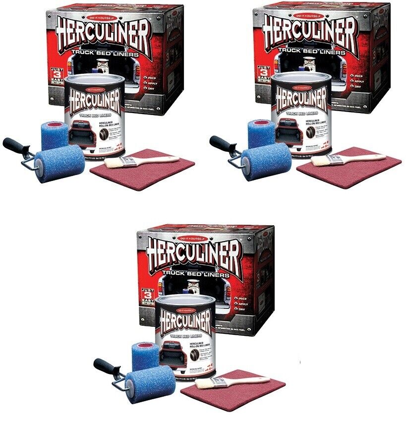 Herculiner HCL1B8 1 Gallon DIY Pick Up Truck Brush On Bedliner Kit - Pack of 3