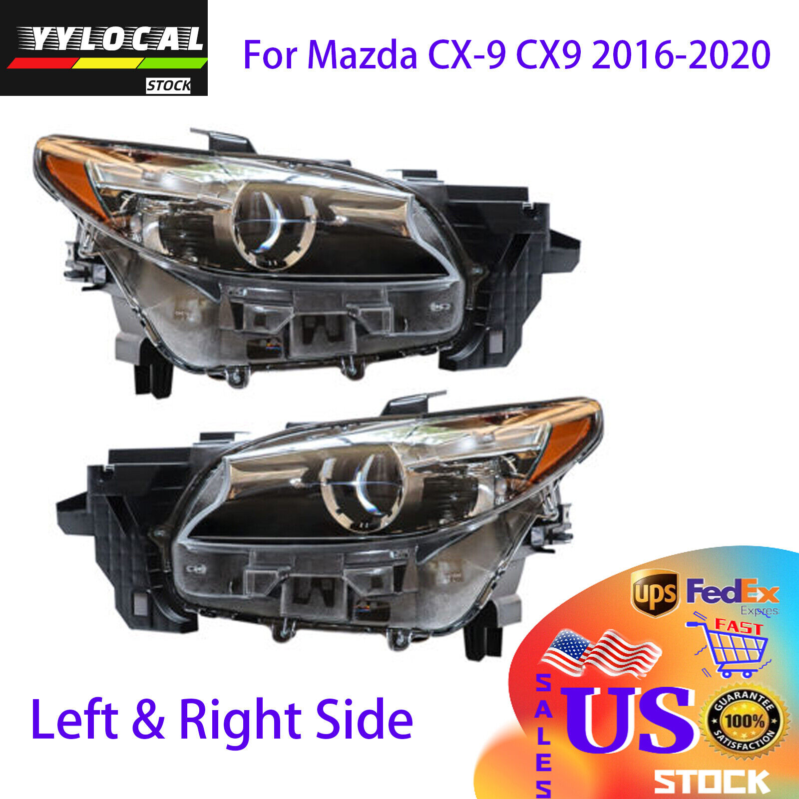 New Pair Left&Right LED Headlights Headlamp For 2016-2020 Mazda CX-9 CX9 W/o AFS