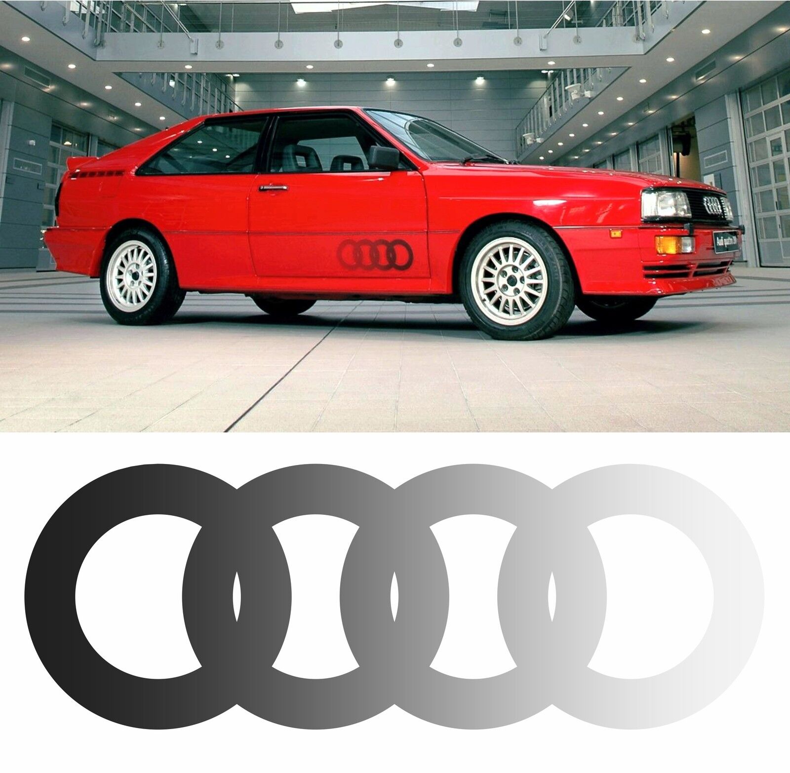 x2 Audi Ur Quattro Door Anello Stickers Laminated with Black Dotted Fade Effect