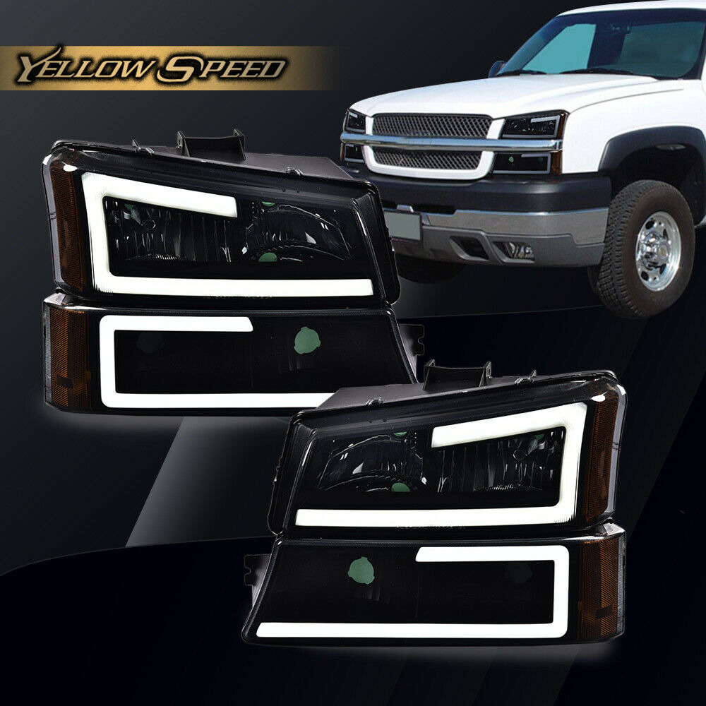 FIT FOR 03-07 SILVERADO AVALANCHE LED DRL HEADLIGHT BUMPER LAMPS BLACK/SMOKED