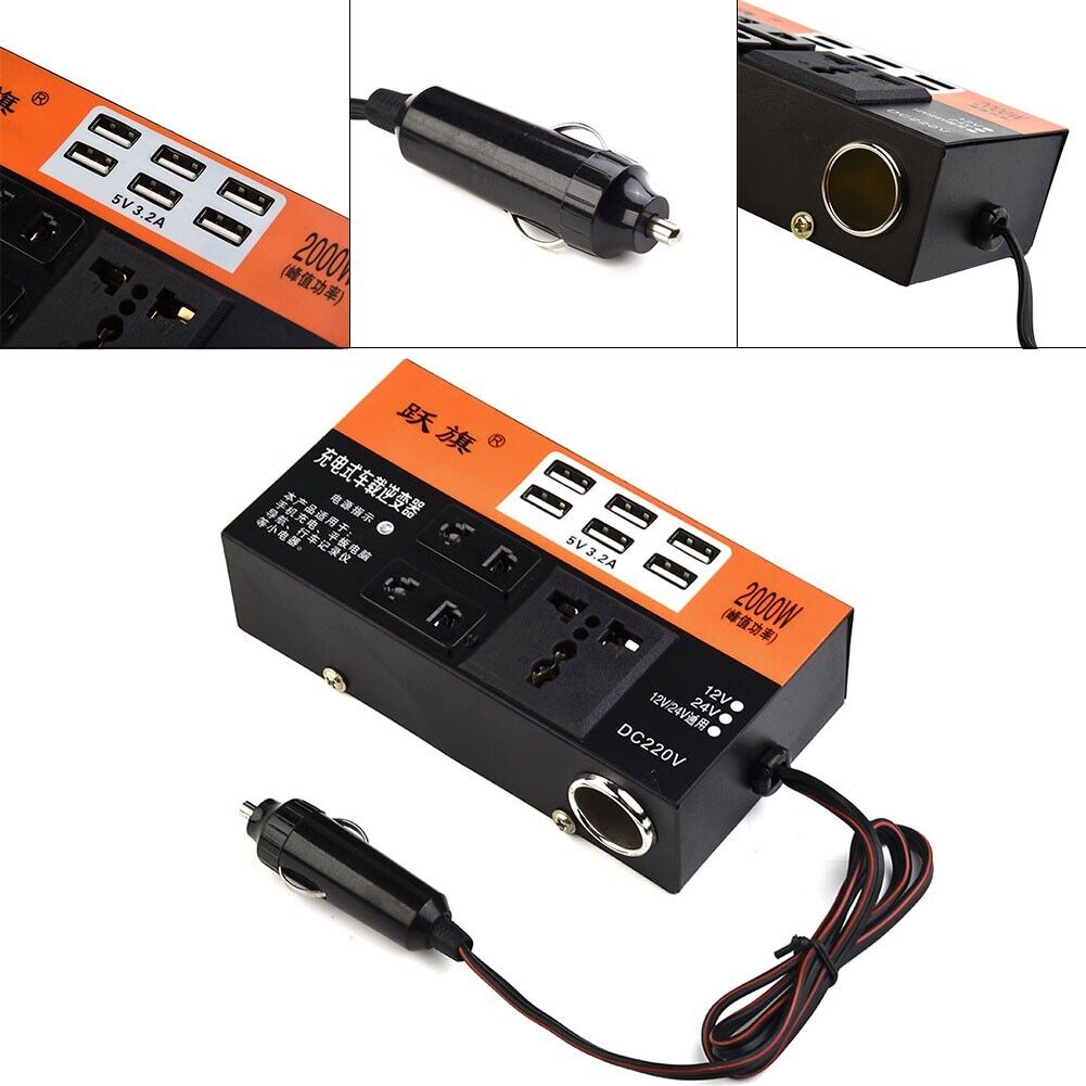 Portable Car Power Inverter 1500W Peak 6 USB DC 12V24V to 110V220V Adapter